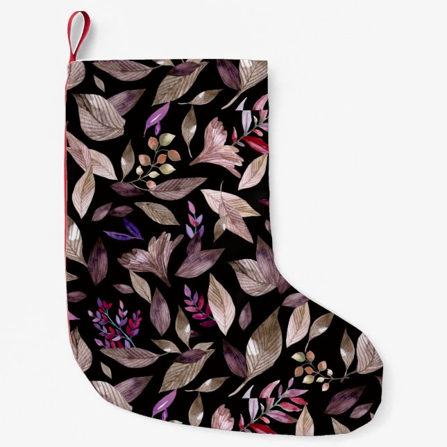 Watercolor fallen leaves small christmas stocking (Front)