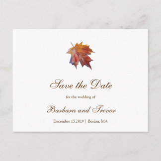 Watercolor Falling Leaf Fall Wedding Save the Date Announcement Postcard