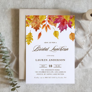 Watercolor Falling Leaves Autumn Bridal Luncheon Invitation