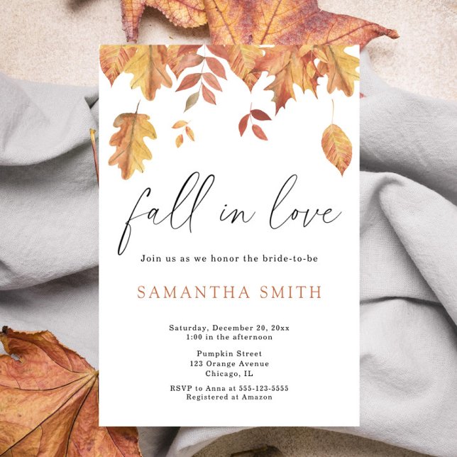 Watercolor falling leaves autumn Bridal Shower Invitation (Creator Uploaded)