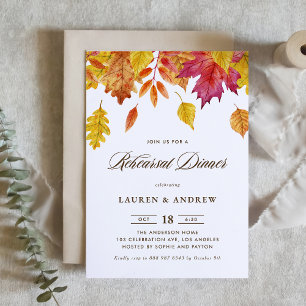 Watercolor Falling Leaves Autumn Rehearsal Dinner Invitation