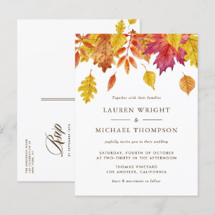 Watercolor Falling Leaves Autumn Wedding Invitation Postcard