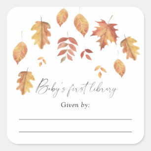 Watercolor falling leaves - Baby Shower bookplate Square Sticker