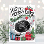 Watercolor Family Name Hockey Christmas Card<br><div class="desc">Cute watercolor hockey Christmas Card with the text Happy Hockey Days and your family name and individual names.</div>