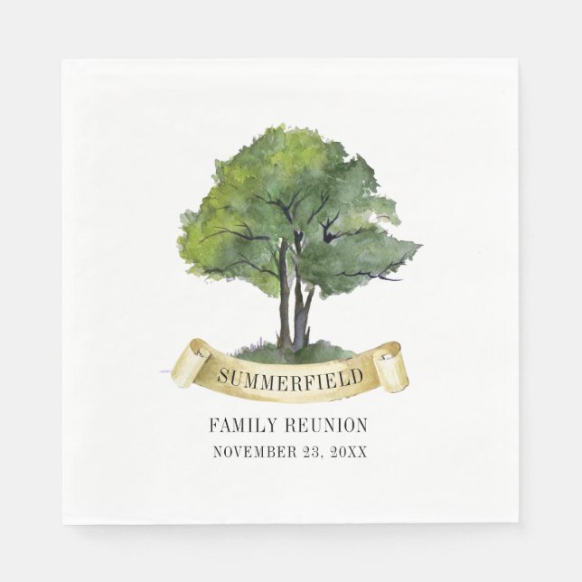 Watercolor Family Reunion Genealogy Tree Custom Napkin (Front)