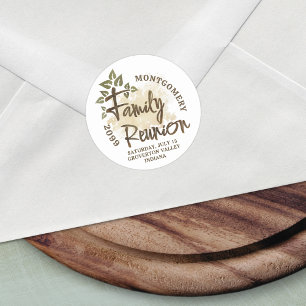 Watercolor Family Reunion Script Tree Name Classic Round Sticker