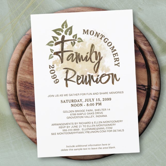 Watercolor Family Reunion Script Tree Name Invitation (Creator Uploaded)