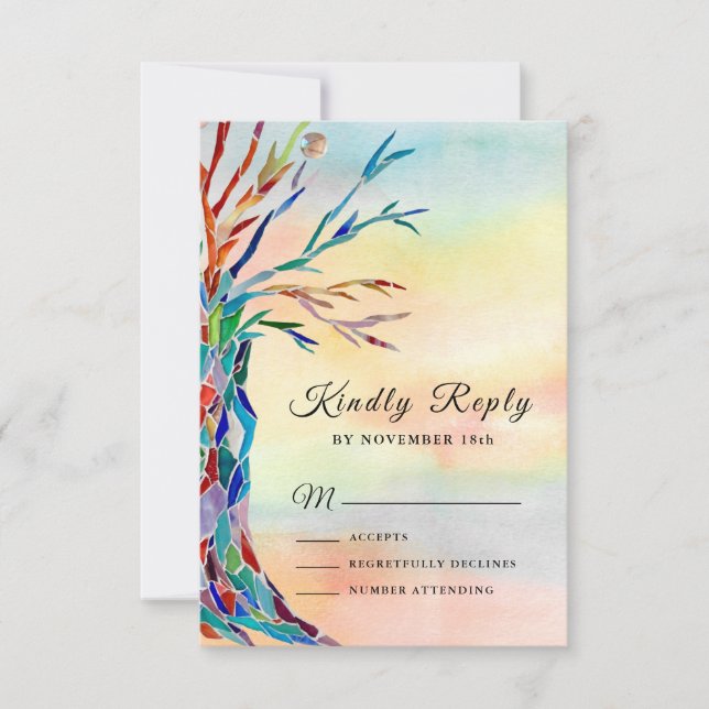  Watercolor Family Tree Baptism Christening RSVP  Card (Front)