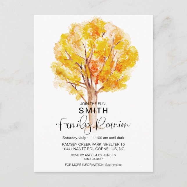 Watercolor Family Tree Fall Reunion QR Invite (Front)