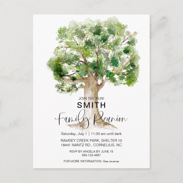 Watercolor Family Tree Family Reunion QR Invite (Front)