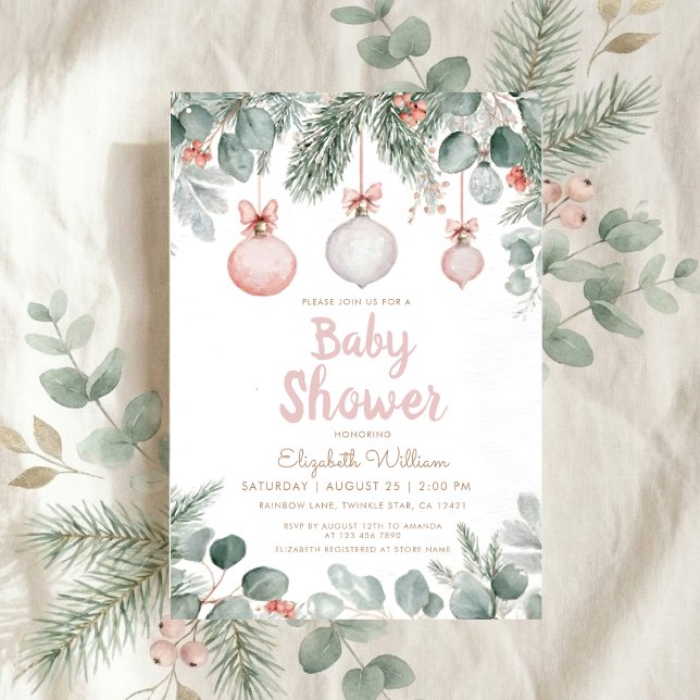 Watercolor fancy floral bow pink baby shower invitation (Creator Uploaded)