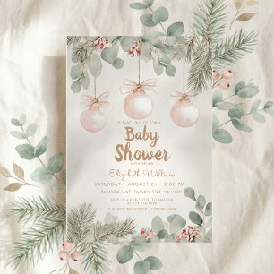 Watercolor fancy floral bow pink baby shower invitation