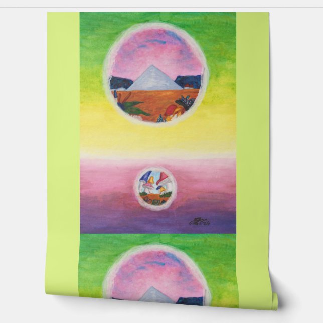 Watercolor Fantasy Dimensions Pyramid Dream Worlds Wallpaper (Unrolling)