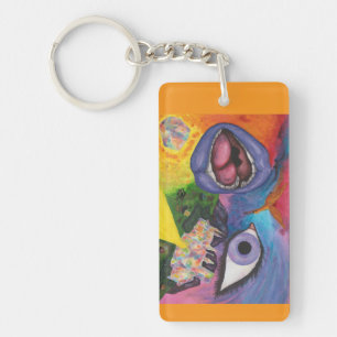 Watercolor Fantasy Dimensions Woman Opal Surreal Key Ring