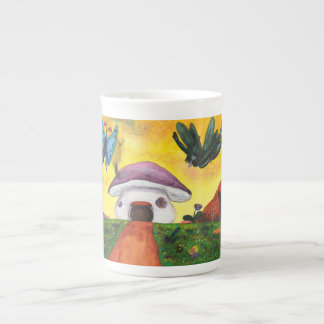 Watercolor Fantasy Fairy Butterfly Mushroom House Bone China Mug