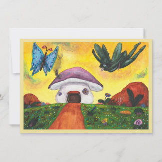 Watercolor Fantasy Fairy Butterfly Mushroom House Invitation