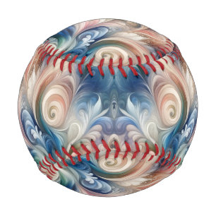 Watercolor Fantasy Floral Pastel Blue & Cream Baseball