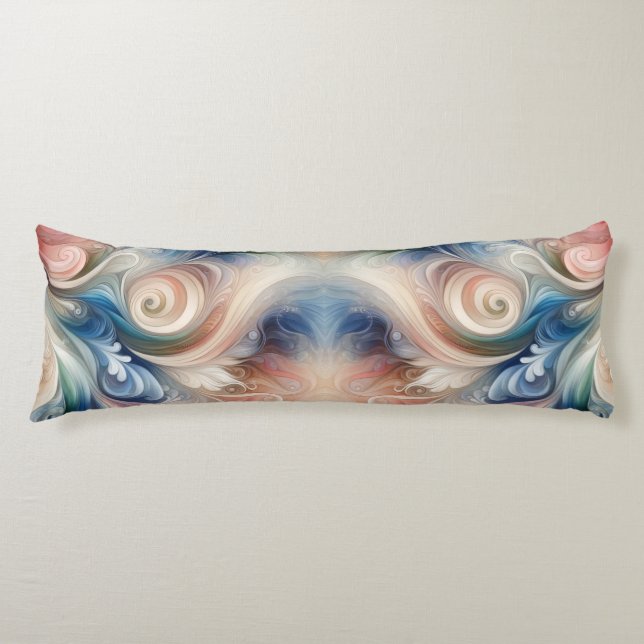 Watercolor Fantasy Floral Pastel Blue & Cream  Body Cushion (Front)