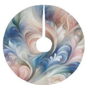 Watercolor Fantasy Floral Pastel Blue & Cream  Brushed Polyester Tree Skirt