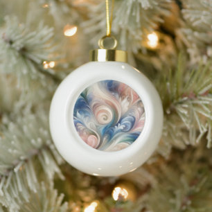 Watercolor Fantasy Floral Pastel Blue & Cream  Ceramic Ball Christmas Ornament