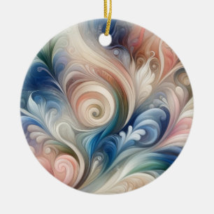 Watercolor Fantasy Floral Pastel Blue & Cream  Ceramic Tree Decoration