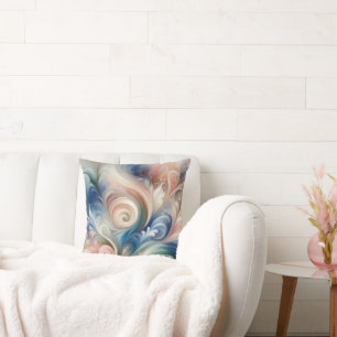 Watercolor Fantasy Floral Pastel Blue & Cream  Cushion