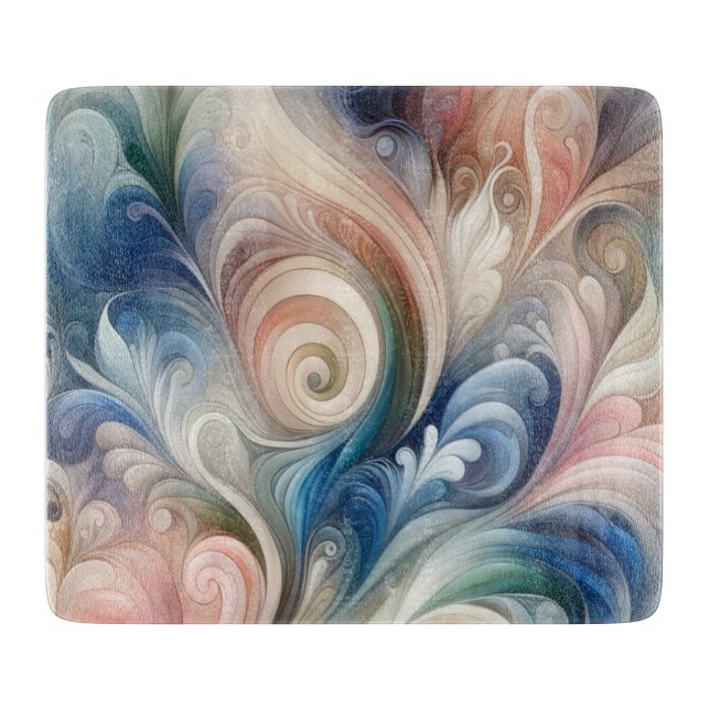 Watercolor Fantasy Floral Pastel Blue & Cream  Cutting Board (Front)