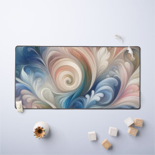Watercolor Fantasy Floral Pastel Blue & Cream  Desk Mat