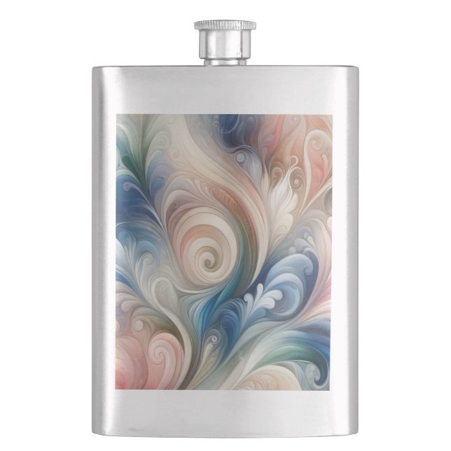 Watercolor Fantasy Floral Pastel Blue & Cream  Hip Flask (Front)