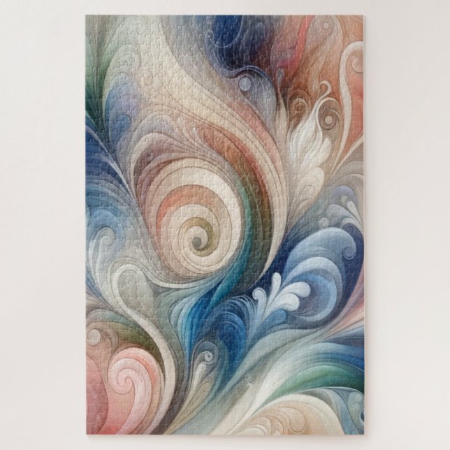 Watercolor Fantasy Floral Pastel Blue & Cream  Jigsaw Puzzle (Vertical)