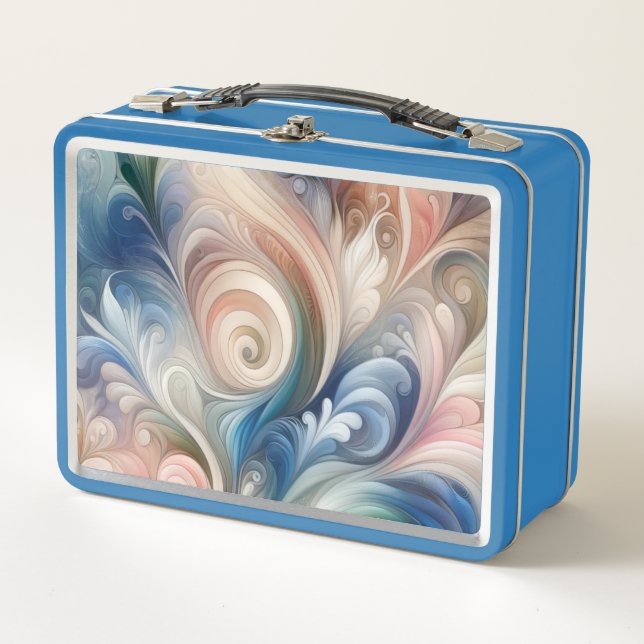 Watercolor Fantasy Floral Pastel Blue & Cream  Metal Lunch Box (Front)