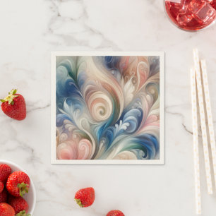 Watercolor Fantasy Floral Pastel Blue & Cream  Napkin