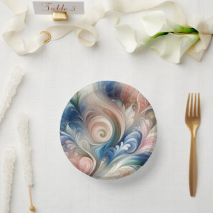 Watercolor Fantasy Floral Pastel Blue & Cream  Paper Plate