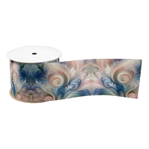 Watercolor Fantasy Floral Pastel Blue & Cream  Satin Ribbon