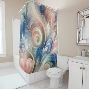 Watercolor Fantasy Floral Pastel Blue & Cream  Shower Curtain