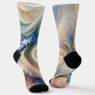 Watercolor Fantasy Floral Pastel Blue & Cream  Socks