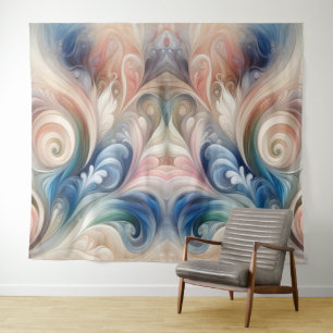 Watercolor Fantasy Floral Pastel Blue & Cream Tapestry