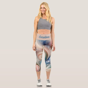 Watercolor Fantasy Floral Romantic Pattern Capri Leggings