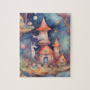 Watercolor Fantasy World Colorful Magic Castle Jigsaw Puzzle