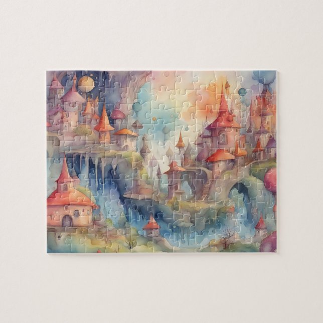 Watercolor Fantasy World Colourful Castles Jigsaw Puzzle (Horizontal)