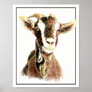 Watercolor Farm Animal Goat Poster