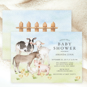 Watercolor Farm Animals Baby Shower Invitation