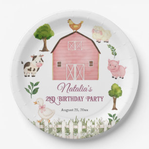 Watercolor Farm Animals Barn 2nd Birthday Party Paper Plate