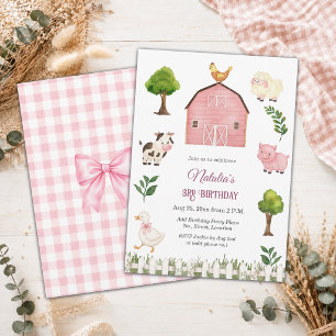 Watercolor Farm Animals Barn 3rd Birthday Party Invitation