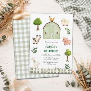 Watercolor Farm Animals Barn 3rd Birthday Party Invitation
