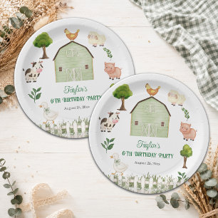 Watercolor Farm Animals Barn 6th Birthday Party Paper Plate