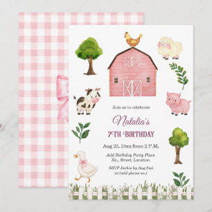 Watercolor Farm Animals Barn 7th Birthday Party Invitation