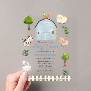 Watercolor Farm Animals Barnyard Baby Shower Acrylic Invitations