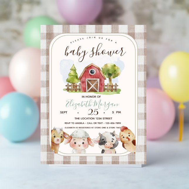 Watercolor Farm Animals Barnyard Baby Shower  Invitation (Creator Uploaded)