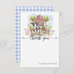 Watercolor Farm Animals Birthday   Baby Shower Thank You Card